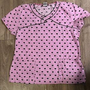 HeartSoul Pink Heart-Print Scrub Top with Black Accents
